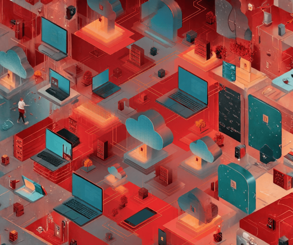 A digital illustration of secure cloud connections protecting remote workers across South Africa, laptops and phones connected via encrypted tunnels, festive season colour palette, professional IT theme.